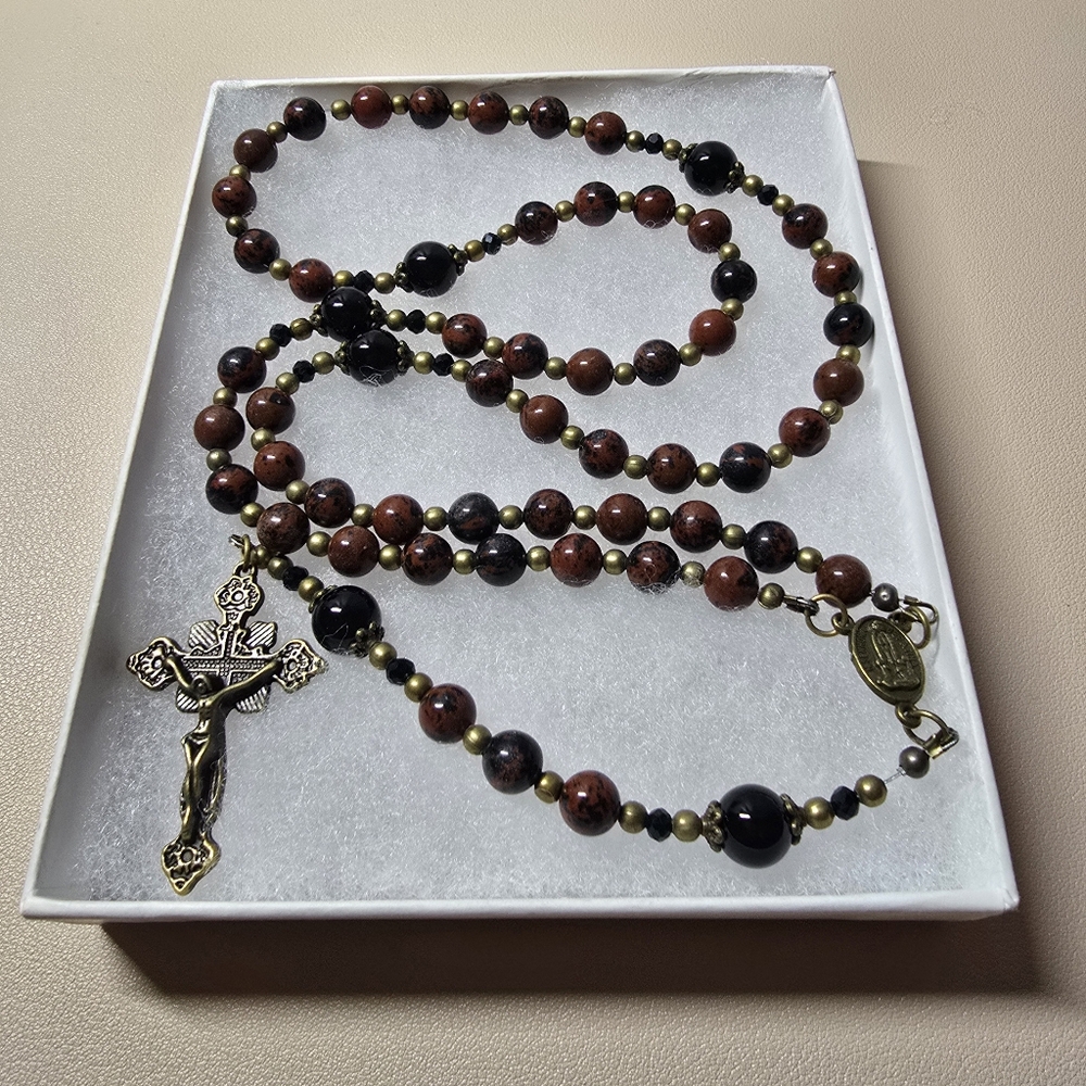 Large One Of A Kind Hand Crafted Rosary Made With Mahogany Obsidian And Onyx